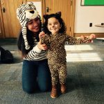 Mom and tot in animal costume